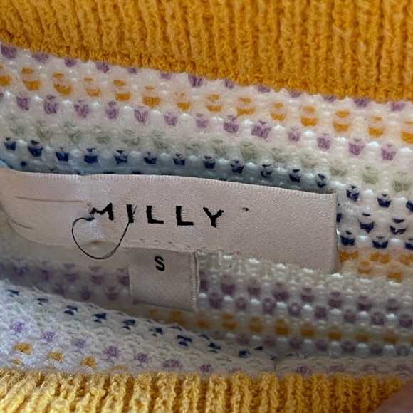 Milly Yellow and Blue Striped Tweed Skirt with Gold Buttons - Picture 4 of 12